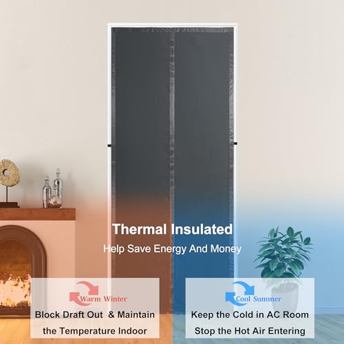 Mpmedo Magnetic Thermal Insulated Door Curtain,Thicker Layered Fabric Doorway Curtains,Temporary Door Insulation Cover Keep Warm Winter&Cool Summer,Dark Grey Fabric Window Insulation Kit for Winter - Image 2