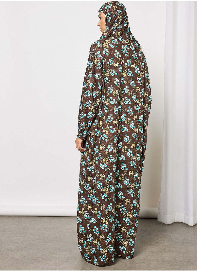 Hayat - Praying Dress With Floral Prints And With Attached Veil - Image 1