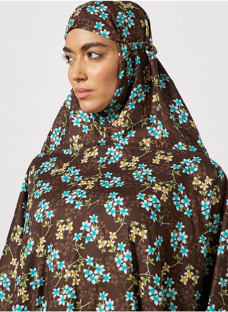 Hayat - Praying Dress With Floral Prints And With Attached Veil - Image 1