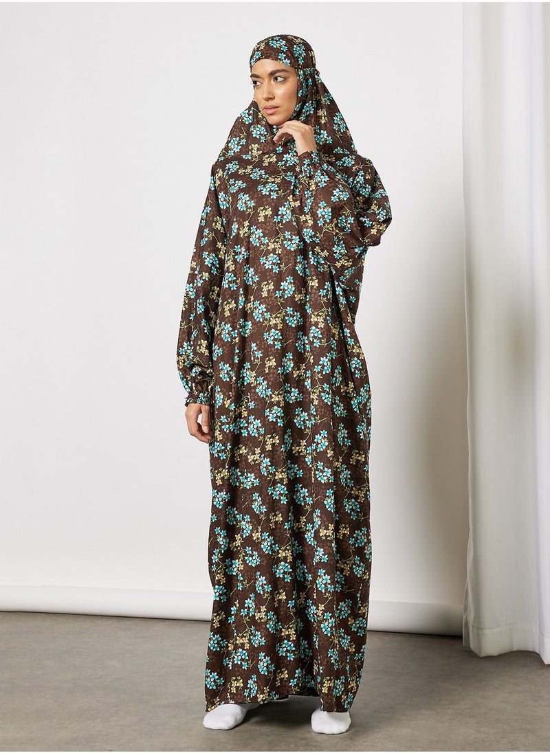Hayat - Praying Dress With Floral Prints And With Attached Veil - Image 1