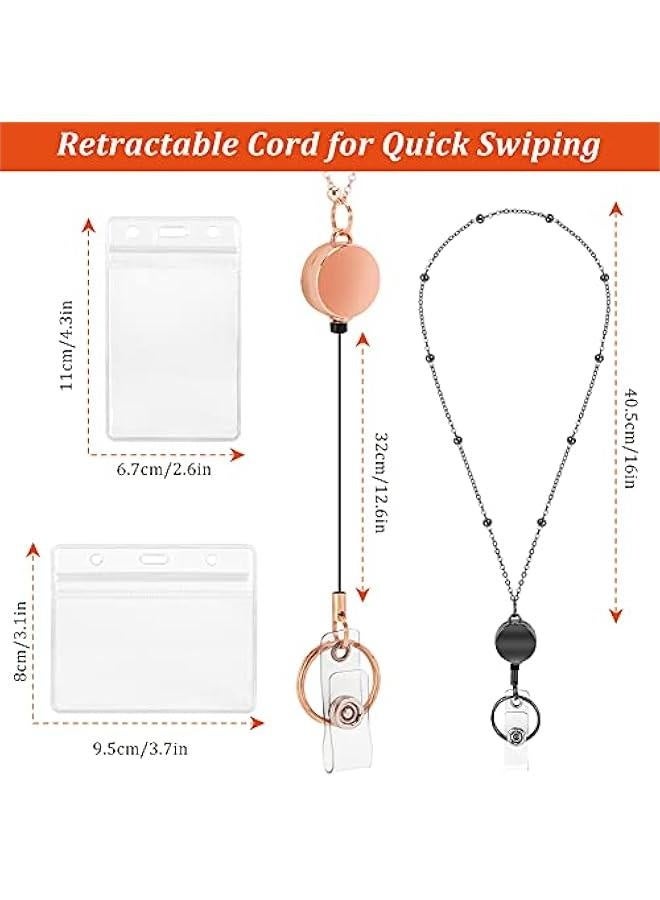 Generic Retractable Badge Reel Lanyard with ID Holder, Set of 3 Badge Necklace Lanyard with 6 Waterproof Name Card Holder for Office Worker, Nurses, Teachers, Doctors  Students  - Image 4