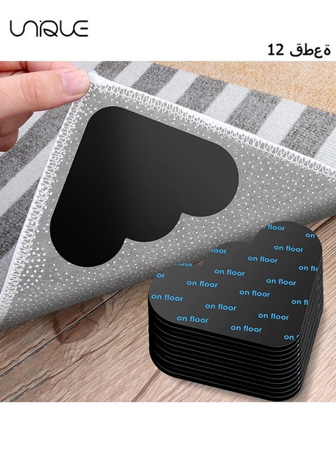 12PCS Cloud Rug Pads Tape Stickers, Non Slip Washable Rug Tape Grip Carpet Corner, Dual Sided Non-Slip Rug Tape Sticker Area Rug Pad for Indoor Hardwood Floor and Tiles