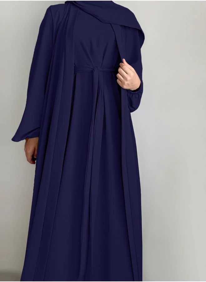 Take Two Take Two Women Solid Long Sleeve Front Open Abaya with Inner Dress