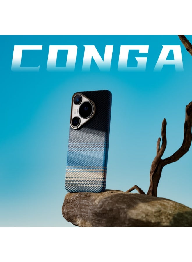 Conga Kevlar Aramid Fiber Protective Case For Huawei Pura70pro/pro+, Full Coverage Ultra-thin Shockproof Heat Dissipation Case In Dawn Blue With Magnetic Slim Metal Ring Fire
