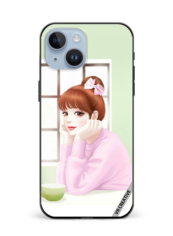 VR CREATIVE Protective Case Cover For Apple iPhone 15 Girl Having Tea Design Multicolour - Image 1