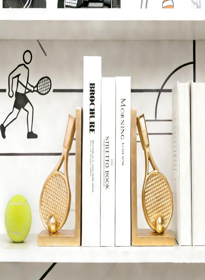 Kakizzy Modern Decorative Gold Bookends for Shelves,Book Ends for Heavy Books,Unique Tennis Racket Book Stopper Decor for Desk Home,Non-Slip Book Holder Shelf Decor, for Tennis Lovers - Image 5