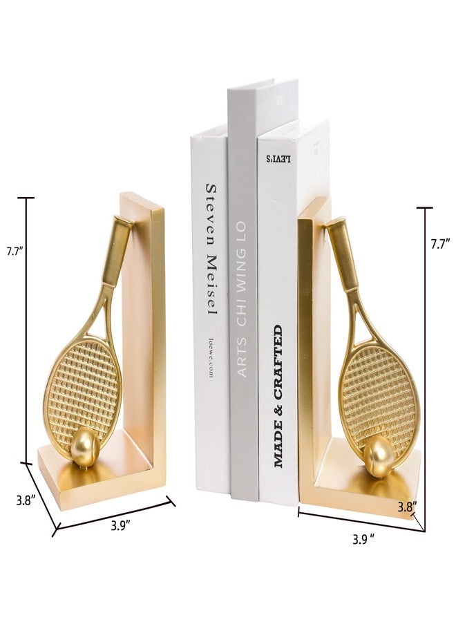 Kakizzy Modern Decorative Gold Bookends for Shelves,Book Ends for Heavy Books,Unique Tennis Racket Book Stopper Decor for Desk Home,Non-Slip Book Holder Shelf Decor, for Tennis Lovers - Image 3