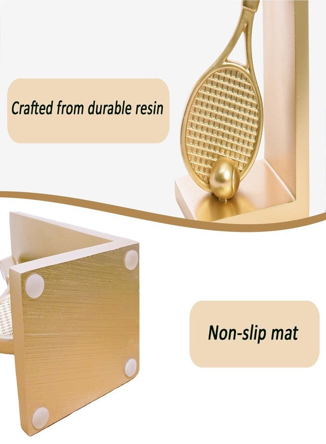 Kakizzy Modern Decorative Gold Bookends for Shelves,Book Ends for Heavy Books,Unique Tennis Racket Book Stopper Decor for Desk Home,Non-Slip Book Holder Shelf Decor, for Tennis Lovers - Image 4