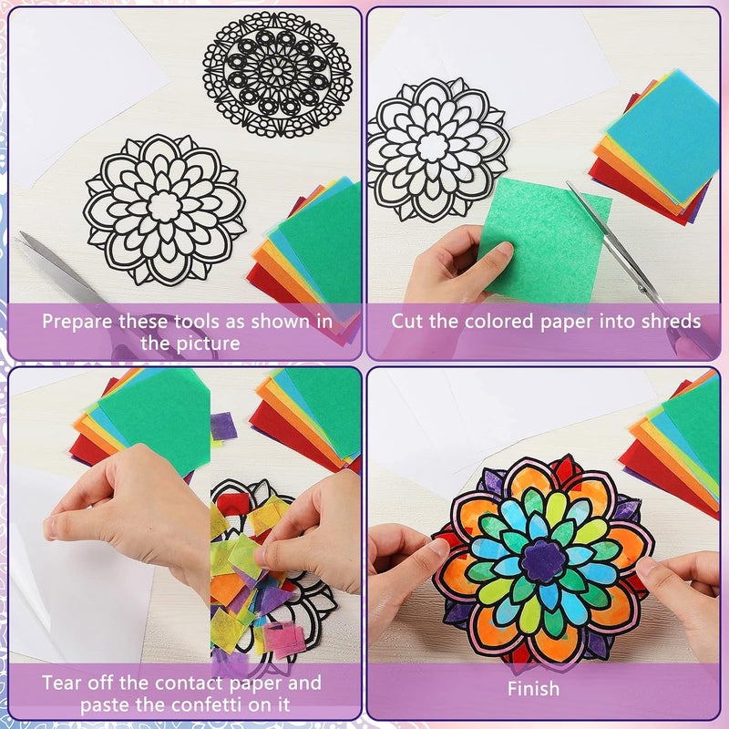 تينليد 18 حزمة ملصقات نافذة ماندالا الملونة، مجموعات DIY للزجاج الملون، صائدات الشمس للنوافذ، طقم الفنون والحرف اليدوية DIY للبالغين، صائدة شمس ماندالا للمبتدئين والأطفال والمراهقين، مقاس 6 × 6 بوصات - Image 3