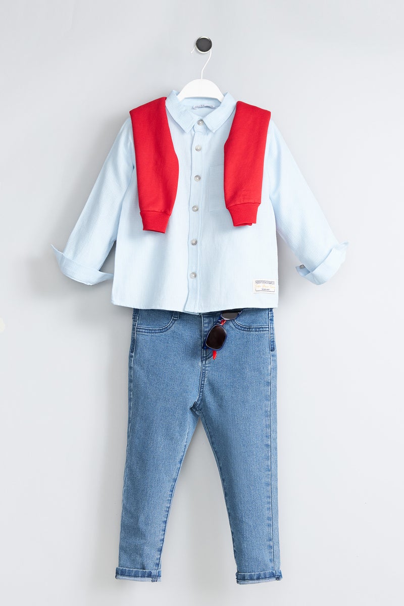 ديفاكتو قميص اولادي كم طويل قطن قصة عادية - Image 1