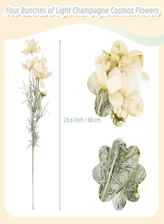 Giftmeet Artificial Flowers Calliopsis Silk Flower Arrangements, 4 Bunches Long Stem Cosmos Plastic Flowers for Vase, 23.6 Inch Wildflowers Artificial Flowers Bulk for Decor, Wedding Centerpieces (Champagne) - Image 2
