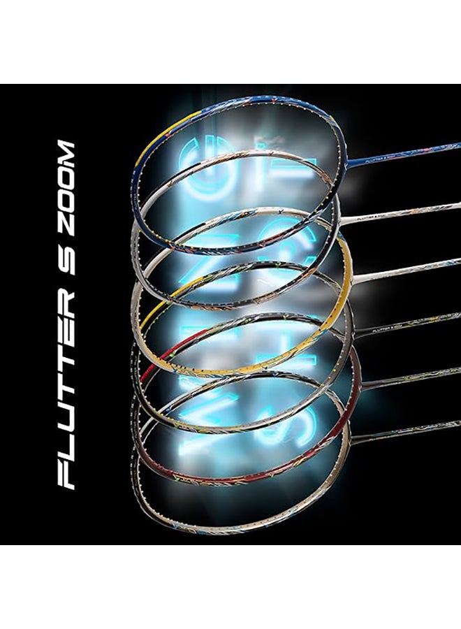 FLUTTER S ZOOM Carbon Fibre Strung Badminton Racket with Full Racket Cover | For Intermediate Players | 78 grams | Maximum String Tension - 32lbs