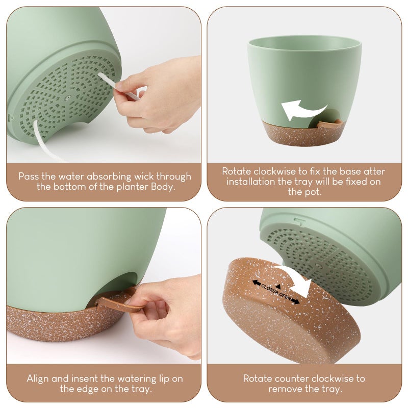 Ynnico Plant Pots 10/9/8/7.5/7 Inch  Self Watering Planters With Drainage Holes & Saucers For Indoor And Outdoor Plants (Green) - Image 3