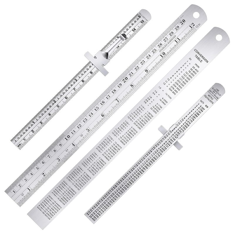 TOODOO 4 Pcs Pocket Ruler 6 Inch and 12 Inch Metal Rulers with Inch and Metric Graduation Stainless Steel Precision Measuring Tool for Engineering School Office - Image 1