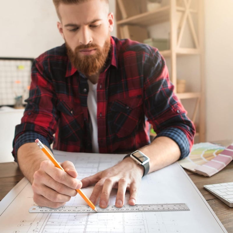 TOODOO 4 Pcs Pocket Ruler 6 Inch and 12 Inch Metal Rulers with Inch and Metric Graduation Stainless Steel Precision Measuring Tool for Engineering School Office - Image 5