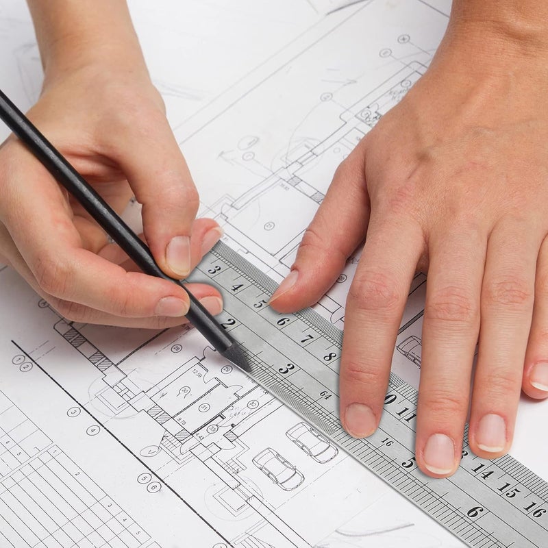 TOODOO 4 Pcs Pocket Ruler 6 Inch and 12 Inch Metal Rulers with Inch and Metric Graduation Stainless Steel Precision Measuring Tool for Engineering School Office - Image 4