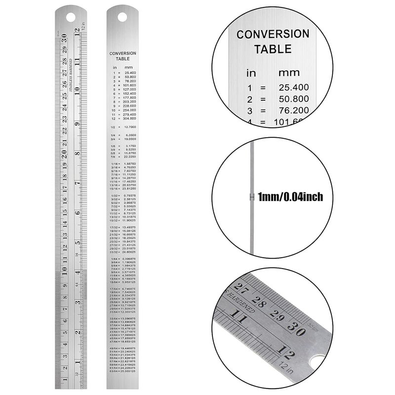 TOODOO 4 Pcs Pocket Ruler 6 Inch and 12 Inch Metal Rulers with Inch and Metric Graduation Stainless Steel Precision Measuring Tool for Engineering School Office - Image 3