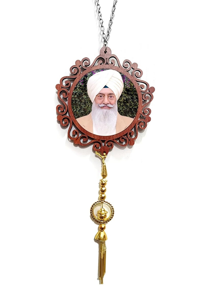 DDL Radha Soami Car Hanging with Latkan – 4x4 Inch Wooden Round Shape Rearview Mirror Hanging, Dashboard Showpiece, Car Interior Décor & Keychain, Pack of 1 - Image 3