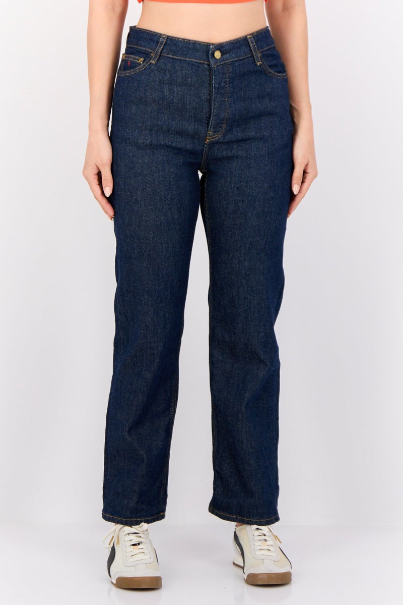 ESPRIT Women Straight Fit Plain Stretchable Slevedge Retro Jeans, Navy - Image 1