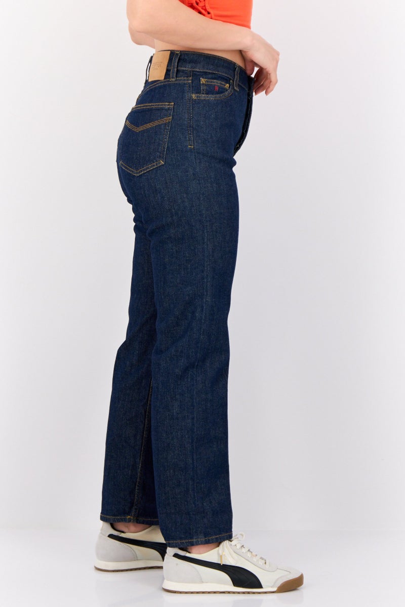 ESPRIT Women Straight Fit Plain Stretchable Slevedge Retro Jeans, Navy - Image 3