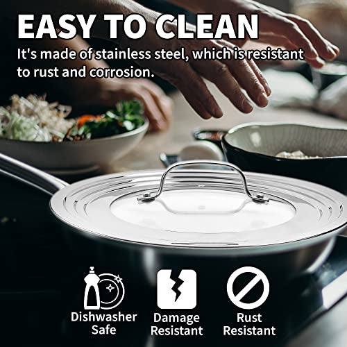 Sterline Large Universal Lid,Fits 8 -12 Inch Cookware,Tempered Glass Top with Steam Vent for Pots, Frying Pan,Stainless Steel Replacement Pot Lid for Kitchen Organizing, Space Saving - Image 5