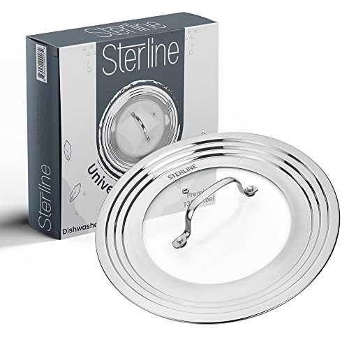 Sterline Large Universal Lid,Fits 8 -12 Inch Cookware,Tempered Glass Top with Steam Vent for Pots, Frying Pan,Stainless Steel Replacement Pot Lid for Kitchen Organizing, Space Saving - Image 1