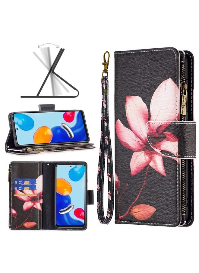 HuHa - Case Cover For Xiaomi Redmi Note 11 Colored Drawing Pattern Zipper Leather Phone Case Lotus - Image 1