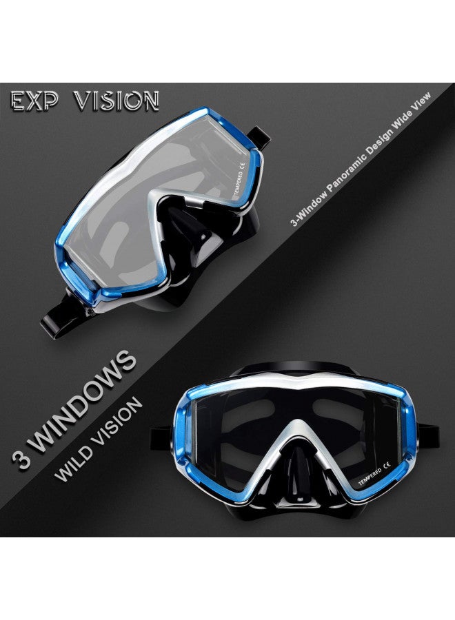 EXP VISION EXP VISION Adult Pano 3 Panoramic View Diving Mask, Tempered Glass Lens Scuba Snorkeling Dive Mask, Premium Swim Goggles with Nose Cover for Snorkeling, Freediving, Swimming (Blue) - Image 3