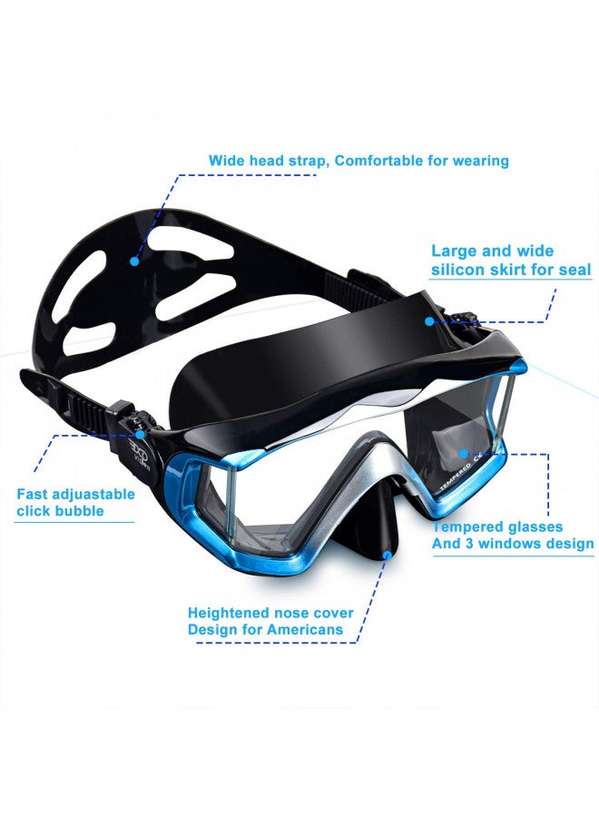 EXP VISION EXP VISION Adult Pano 3 Panoramic View Diving Mask, Tempered Glass Lens Scuba Snorkeling Dive Mask, Premium Swim Goggles with Nose Cover for Snorkeling, Freediving, Swimming (Blue) - Image 2