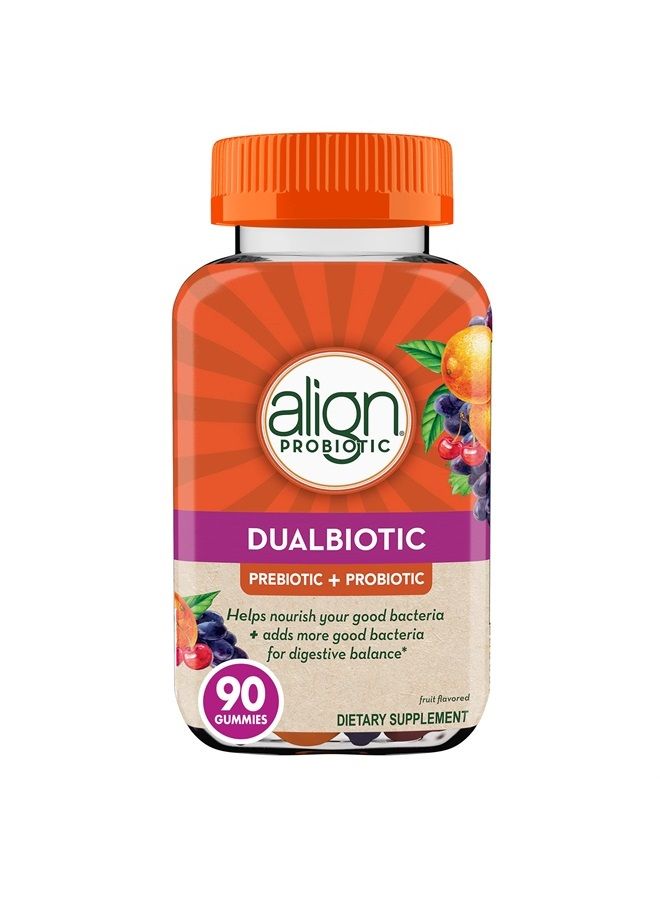 Align DualBiotic, Prebiotic + Probiotic for Women and Men, Help Nourish and Add Good Bacteria for Digestive Support, Natural Fruit Flavors, 90 Gummies - Image 1