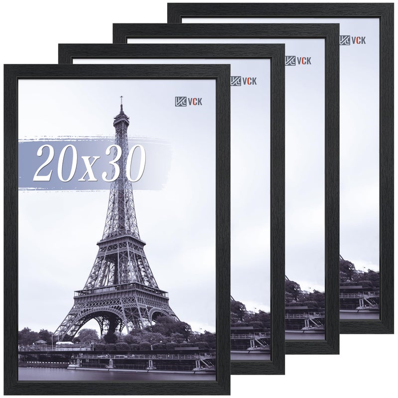 VCK 20x30 Poster Frame Set of 4  Black GalleryQuality Wood Picture Frames 11Inch Wide Border Polished Plexiglass Vertical or Horizontal Wall Display for PhotoArtPrints Black