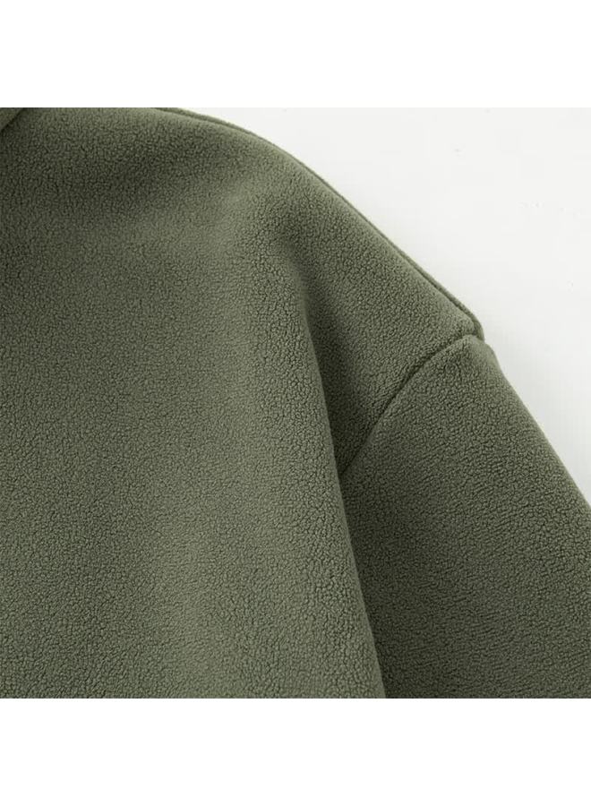 Geniolamode Men's Jacket, Winter Fleece-lined Thickened Double-sided Polar Fleece Warm Stand-collar Coat For Men, Brown-green, 2XL - Image 2