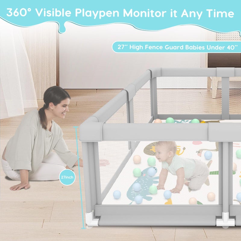 Fshibila Baby Playpen with Mat, Baby Playpens for Babies and Toddlers, BabyFence Play Pen for Indoor & Outdoor, Sturdy Safety Play Yard with Soft Breathable Mesh, 50 * 50 * 27 inches Grey - Image 3
