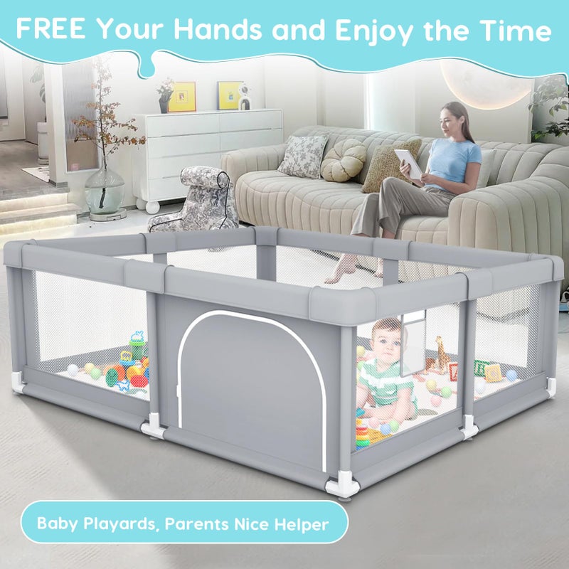 Fshibila Baby Playpen with Mat, Baby Playpens for Babies and Toddlers, BabyFence Play Pen for Indoor & Outdoor, Sturdy Safety Play Yard with Soft Breathable Mesh, 50 * 50 * 27 inches Grey - Image 2
