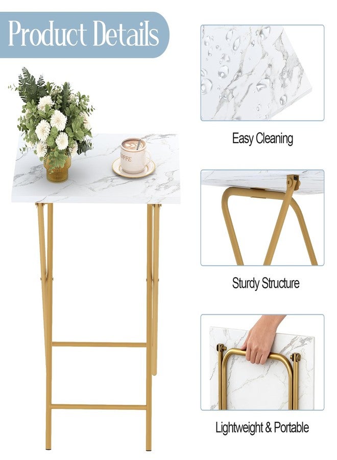 Adompacat Folding TV Tray Table Set of 2, Portable Foldable TV Dinner Tray, Space-Saving Snack Serving Sofa Side Table, Easy to Fold Stable TV Trays for Living Room, Bedroom, Small Spaces (White Marble + Gold) - Image 5