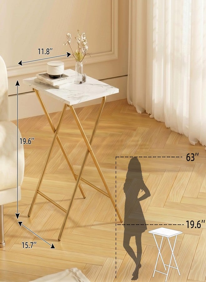 Adompacat Folding TV Tray Table Set of 2, Portable Foldable TV Dinner Tray, Space-Saving Snack Serving Sofa Side Table, Easy to Fold Stable TV Trays for Living Room, Bedroom, Small Spaces (White Marble + Gold) - Image 4