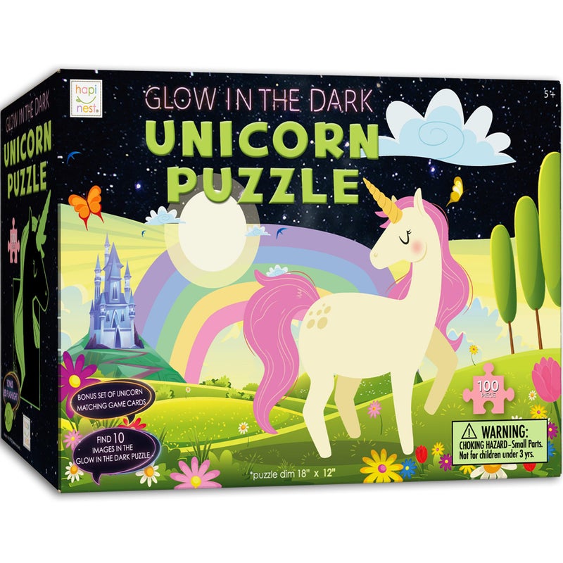 Hapinest 100 Piece Unicorn Puzzle GlowinTheDark Puzzle for Kids Girls Boys Birthday Gift wBonus Memory Matching Cards LED Flashlight Jigsaw Puzzles for Kids Ages 5 68 1012 Years Old and Up - Image 2