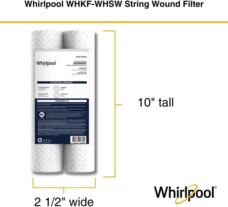 Whirlpool 35-Micron 10" x 2.5" String Wound Whole House Water Filters, NSF Certified Filtration Reduces Sediment for Well Water, WHKF-WHSW, 2-Pack - Image 4
