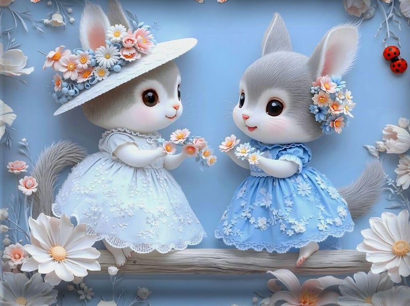BhaiJi BedSheet 300 TC King Size Glace Cotton Double Bed HD Digital Printed Bed Sheets for Double Bed with 2 Pillow Covers || Large 108x108 Inch Without Joints - Adorable Rabbits Bunnies - Image 2