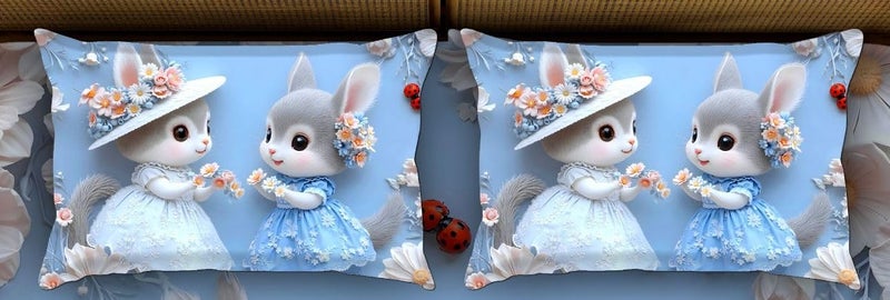 BhaiJi BedSheet 300 TC King Size Glace Cotton Double Bed HD Digital Printed Bed Sheets for Double Bed with 2 Pillow Covers || Large 108x108 Inch Without Joints - Adorable Rabbits Bunnies - Image 3