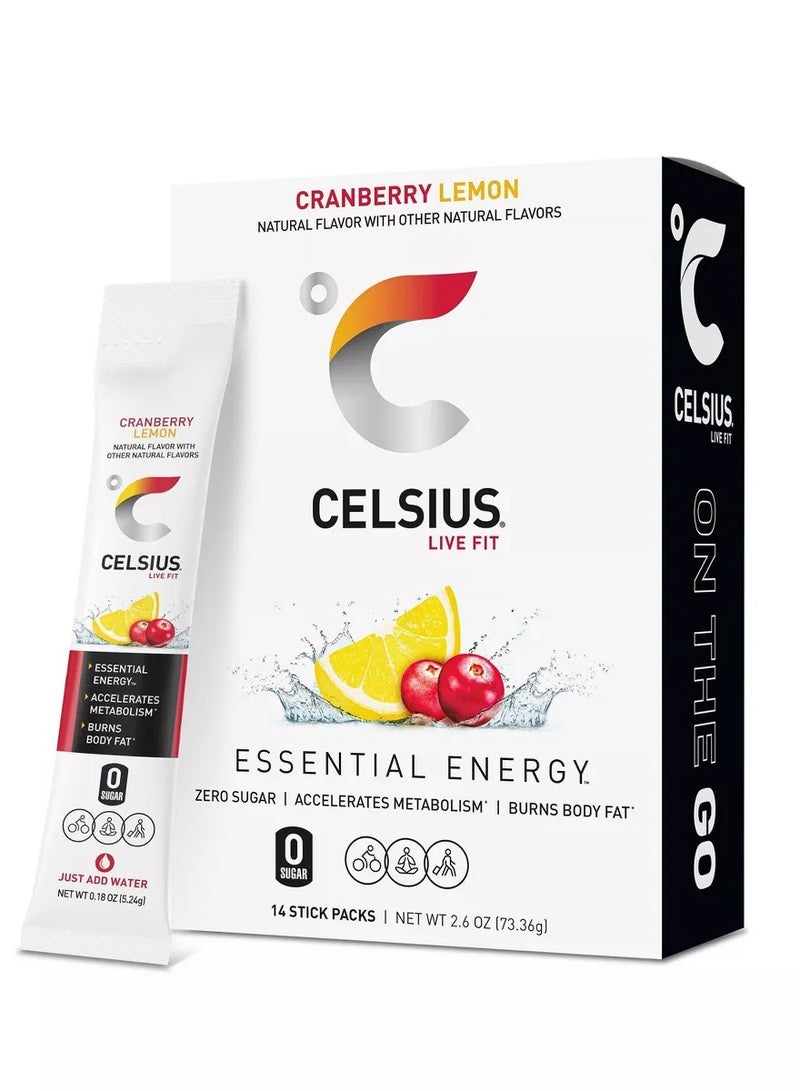 CELSIUS On-the-Go Powder Packets Cranberry Lemon, Essential Energy 2.6oz ( 73.36g) - Image 1