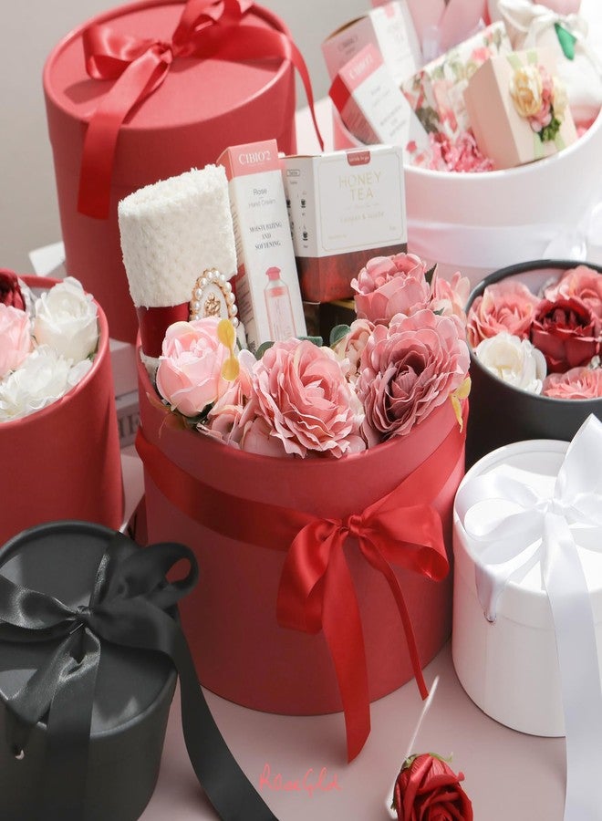 ROSEGLD مجموعة علب هدايا دائرية من روز إيغلد مع أغطية، 4 علب هدايا فاخرة مع شرائط، أحجام متنوعة، علب هدايا متداخلة لتنسيقات الزهور، حفلات الزفاف، الحفلات (أحمر مطفي) - Image 3