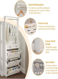 ZEESQUARE Multi-Functional Entryway Shoe Rack Cabinet with Coat Rack, Key Holder, Flip Drawers & Adjustable Shelves – Large Capacity Storage Solution for Hallways, Offices, and Living Rooms  - Image 4