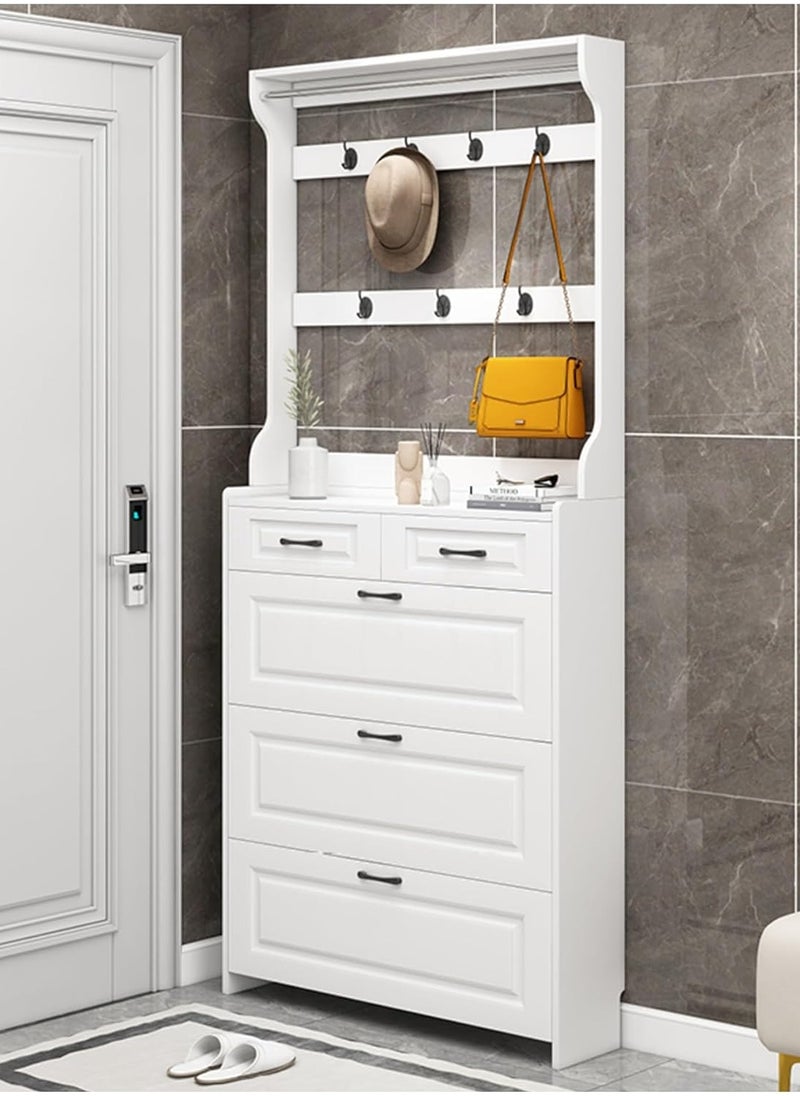 ZEESQUARE - Multi-Functional Entryway Shoe Rack Cabinet with Coat Rack, Key Holder, Flip Drawers & Adjustable Shelves – Large Capacity Storage Solution for Hallways, Offices, and Living Rooms - Image 1