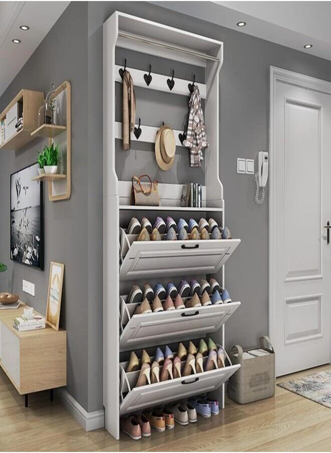 ZEESQUARE - Multi-Functional Entryway Shoe Rack Cabinet with Coat Rack, Key Holder, Flip Drawers & Adjustable Shelves – Large Capacity Storage Solution for Hallways, Offices, and Living Rooms - Image 1