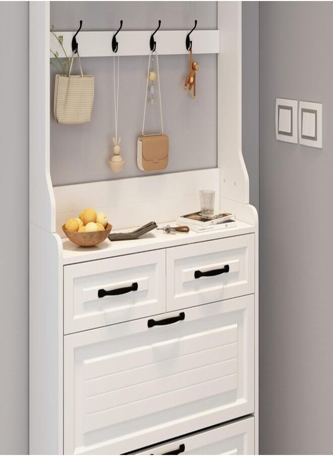 ZEESQUARE - Multi-Functional Entryway Shoe Rack Cabinet with Coat Rack, Key Holder, Flip Drawers & Adjustable Shelves – Large Capacity Storage Solution for Hallways, Offices, and Living Rooms - Image 1