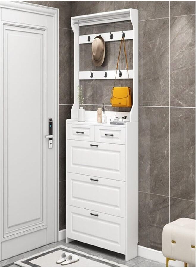 ZEESQUARE - Multi-Functional Entryway Shoe Rack Cabinet with Coat Rack, Key Holder, Flip Drawers & Adjustable Shelves – Large Capacity Storage Solution for Hallways, Offices, and Living Rooms - Image 1
