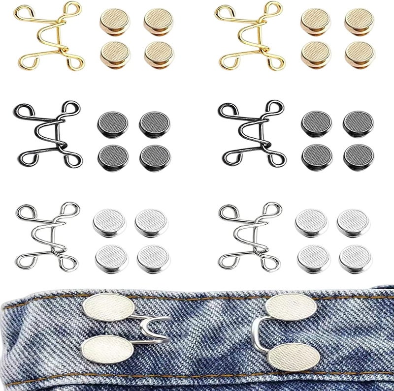 Hokoad 36 Pieces Jean Button Pins Adjustable Waist Buckle Extender Set No Sewing Required Jean Buttons Pant Waist Tightener for Jeans Dress Fit Instant Button 6 Set Style A