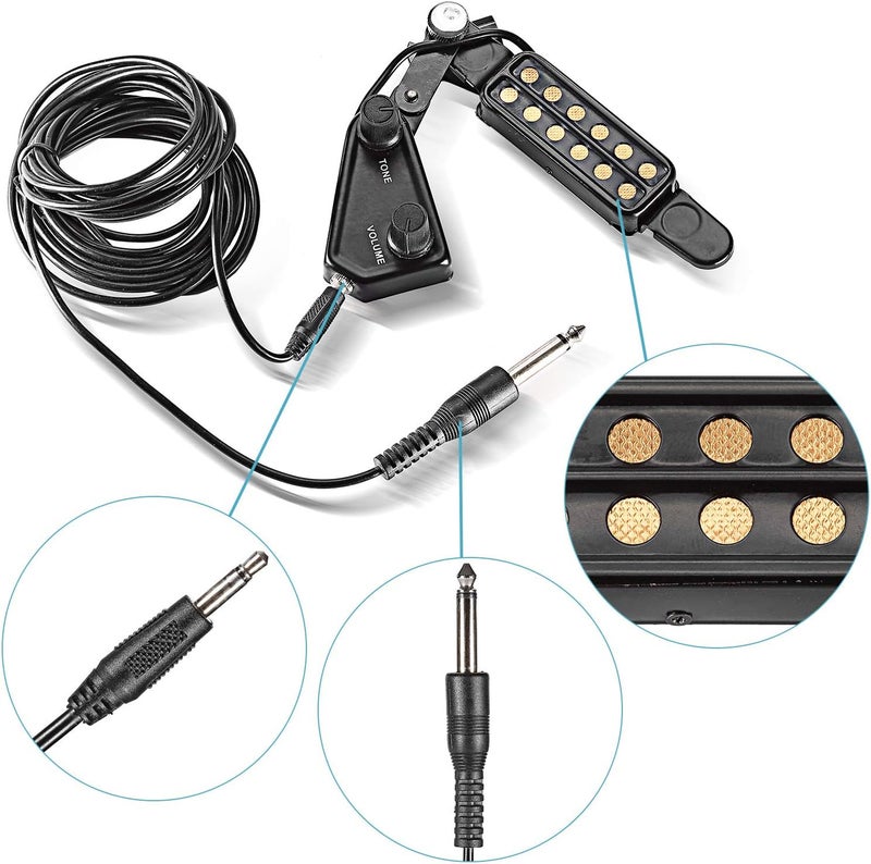 TRADERPLUS 12 SoundHole Guitar Pickup Acoustic Electric Transducer for Acoustic Guitar Magnetic Preamplifier with Tone and Volume Control, Cable Length 10 ft - Image 5