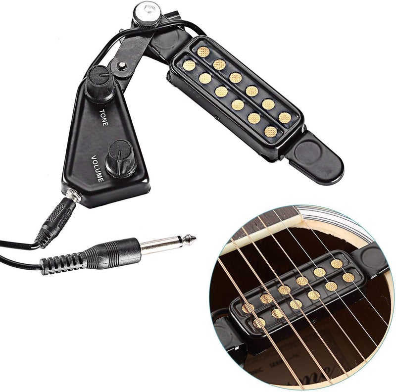 TRADERPLUS 12 SoundHole Guitar Pickup Acoustic Electric Transducer for Acoustic Guitar Magnetic Preamplifier with Tone and Volume Control, Cable Length 10 ft - Image 2